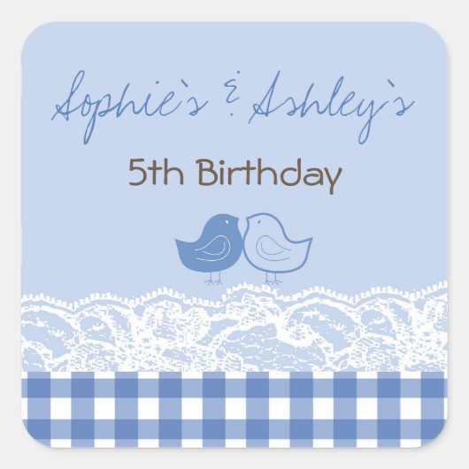 Whimsical Twin Birds Lace Birthday Party Sticker (Voorkant)