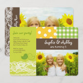 Whimsical Twin Birds Lace verjaardagsfeestfoto Kaart (Voorkant / Achterkant)