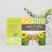 Whimsical Twin Birds Lace verjaardagsfeestfoto Kaart (Staand voorkant)