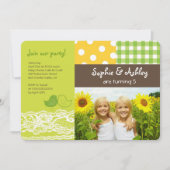 Whimsical Twin Birds Lace verjaardagsfeestfoto Kaart (Voorkant)