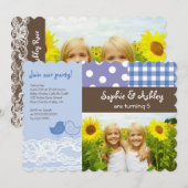 Whimsical Twin Birds Lace verjaardagsfeestfoto Kaart (Voorkant / Achterkant)