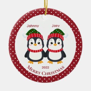 Whimsical Twin Brothers Penguins Persoonlijk Keramisch Ornament
