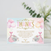 Whimsical Twin Meisjes Olifant Baby shower Sprinkl Bedankkaart (Staand voorkant)