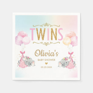 Whimsical Twin Meisjes Olifant Baby shower Sprinkl Servet