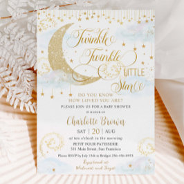 Whimsical Twinkle Little Star Blue Baby shower Kaart