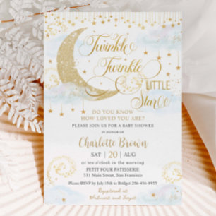Whimsical Twinkle Little Star Blue Baby shower Kaart