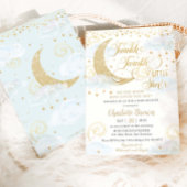 Whimsical Twinkle Little Star Blue Baby shower Kaart