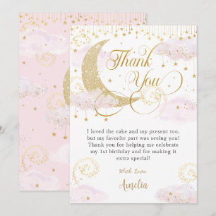 Whimsical Twinkle Little Star Roze Baby shower Bedankkaart