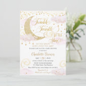 Whimsical Twinkle Little Star Roze Baby shower Kaart (Staand voorkant)