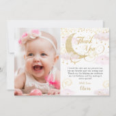 Whimsical Twinkle Little Star Roze Verjaardagsfoto Bedankkaart (Voorkant)