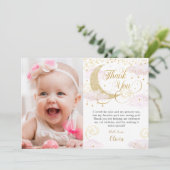 Whimsical Twinkle Little Star Roze Verjaardagsfoto Bedankkaart (Staand voorkant)