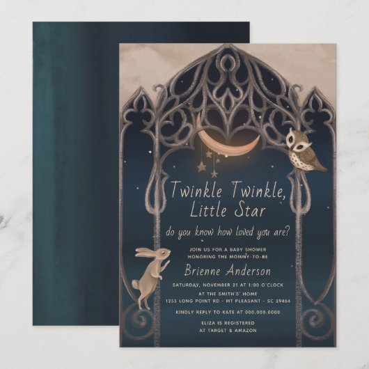 Whimsical Twinkle Little Star Rustic Baby shower Kaart (Voorkant / Achterkant)