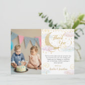 Whimsical Twinkle Little Star Twins Verjaardagsfot Bedankkaart (Staand voorkant)