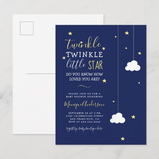 Whimsical Twinkle Twinkle Little Star Baby shower Uitnodiging Briefkaart (Voorkant / Achterkant)