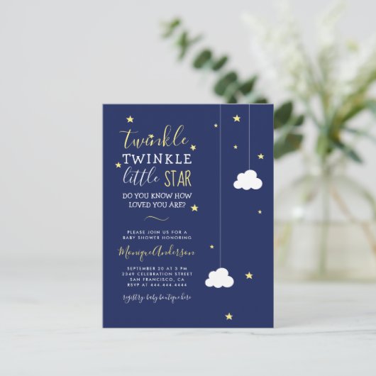 Whimsical Twinkle Twinkle Little Star Baby shower Uitnodiging Briefkaart (Staand voorkant)