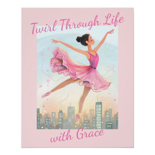 Whimsical Twirling Ballerina Over City Lights Perfect Poster (Voorkant)