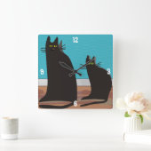 Whimsical Two Black Cats Art-klok Vierkante Klok (Huis)
