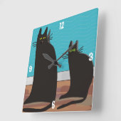 Whimsical Two Black Cats Art-klok Vierkante Klok (Hoek)