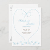 Whimsical Tying the Knot Save the Date: Blauw Aankondigingskaart (Voorkant / Achterkant)