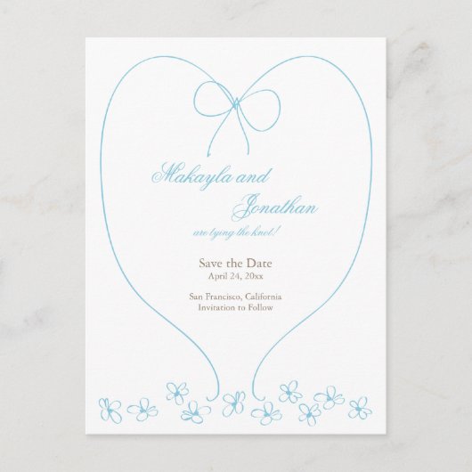 Whimsical Tying the Knot Save the Date: Blauw Aankondigingskaart (Voorkant)