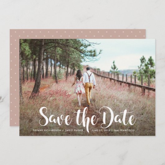 Whimsical Typografie and Photo | Datum opslaan Save The Date (Voorkant / Achterkant)
