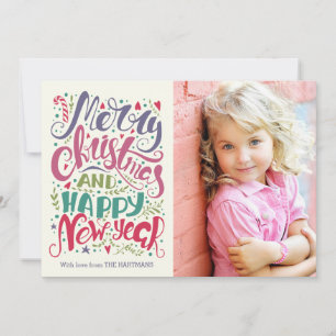 Whimsical Typografie Colorful Kerstfoto Feestdagenkaart