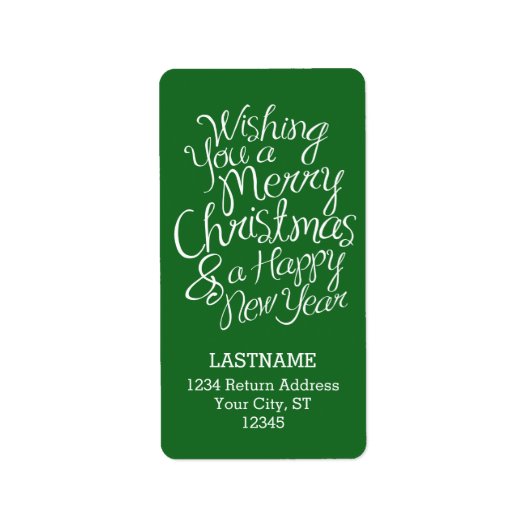 Whimsical Typografie voor Kerstmis en Nieuwjaar Etiket (Voorkant)