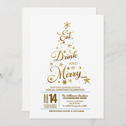 Whimsical Typography Kerstparty Kaart (Voorkant / Achterkant)