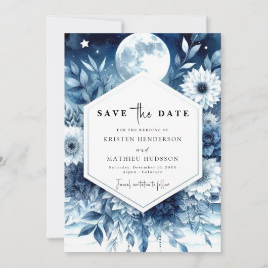Whimsical Typography Moonlit Wedding Save The Date (Voorkant)