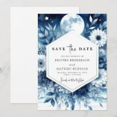 Whimsical Typography Moonlit Wedding Save The Date (Voorkant / Achterkant)