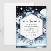 Whimsical Typography Moonlit Wedding Save The Date (Voorkant / Achterkant)