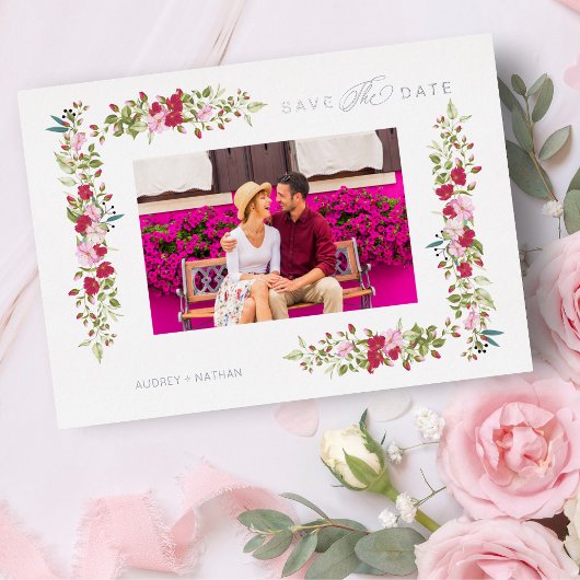 Whimsical Typography Red en Pink Shades Flowers Folie Uitnodiging