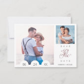 Whimsical Typography Script 2 Photo Engaged Couple Save The Date (Voorkant)