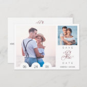 Whimsical Typography Script 2 Photo Engaged Couple Save The Date (Voorkant / Achterkant)