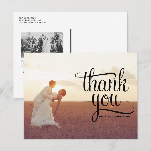 WHIMSICAL TYPOGRAPHY WEDDING DANK U BRIEFKAART (Voorkant / Achterkant)