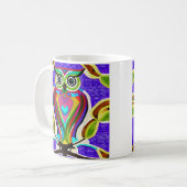 Whimsical Uil AI Kunst met Kleurrijke Veren Koffiemok (Voorkant links)