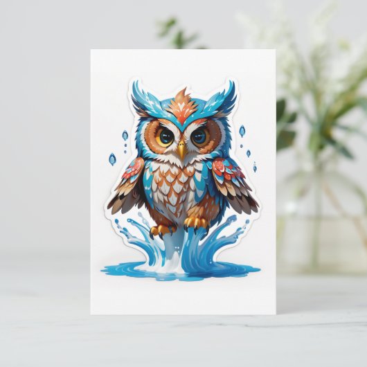 Whimsical Uil Beer Jumping op Water - Speels Wild Bedankkaart (Staand voorkant)