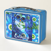 Whimsical Uil Blauw Groen Bloemen Gepersonaliseerd (Achterkant)