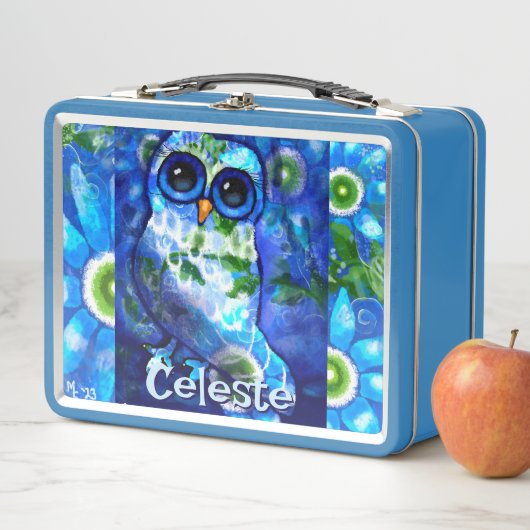 Whimsical Uil Blauw Groen Bloemen Gepersonaliseerd (In situ)