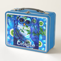 Whimsical Uil Blauw Groen Bloemen Gepersonaliseerd