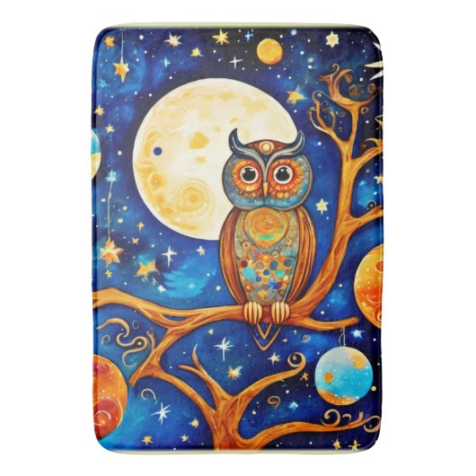 Whimsical Uil Celestials: sterren, maan, planeten Badmat (Voorkant Verticaal)