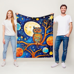Whimsical Uil Celestials: sterren, maan, planeten Fleece Deken
