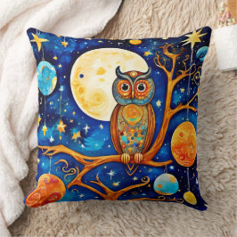 Whimsical Uil Celestials: sterren, maan, planeten Kussen