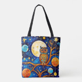 Whimsical Uil Celestials: sterren, maan, planeten Tote Bag (Achterkant)