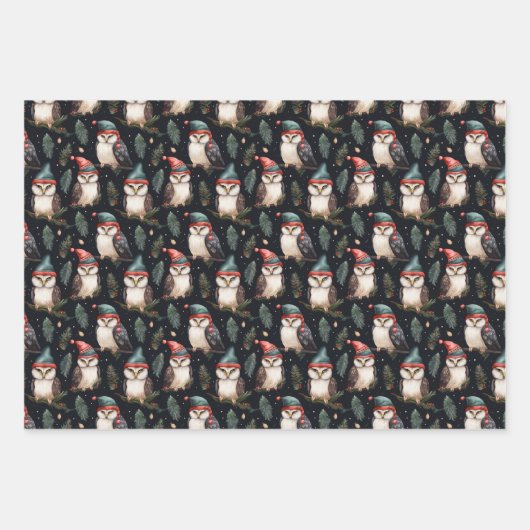 Whimsical Uil Christmas Pet Patroon Inpakpapier Vel (Voorkant 3)