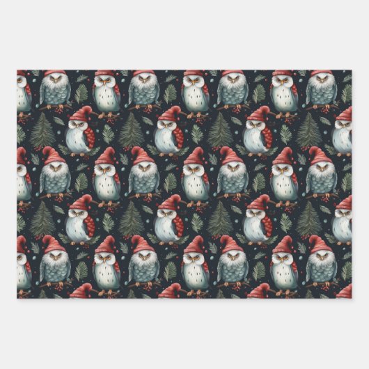 Whimsical Uil Christmas Pet Patroon Inpakpapier Vel (Voorkant 2)