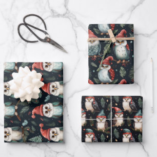 Whimsical Uil Christmas Pet Patroon Inpakpapier Vel