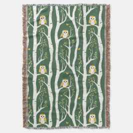 Whimsical Uil en Berkenboom Patroon Deken