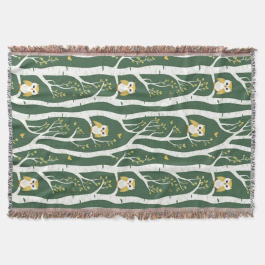 Whimsical Uil en Berkenboom Patroon Deken (Voorkant)