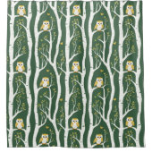 Whimsical Uil en Berkenboom Patroon Douchegordijn (Voorkant)